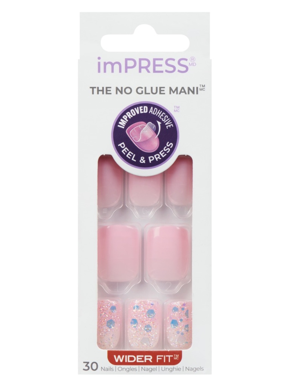 imPRESS Wide Fit Pink Ombre Press-On Nails with Glitter Accents
